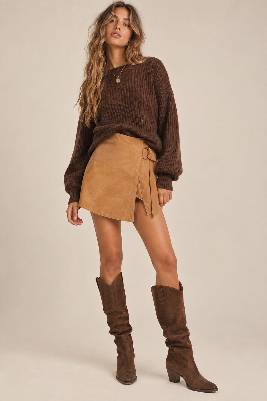 NWT Understated Leather Tan Suede Mini Wrap Skirt S Western Boho 70s Retro